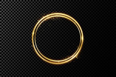 Ateş efektli altın çember. Işık efekti. Vektör..