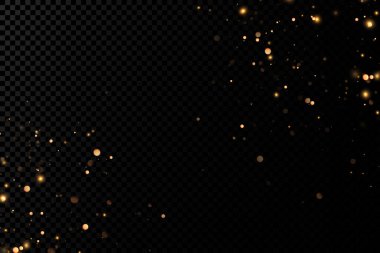 Altın pullar bir sürü ışıkla parlıyor. Parlayan toz. Altın parçacıkların lüks arkaplanı.