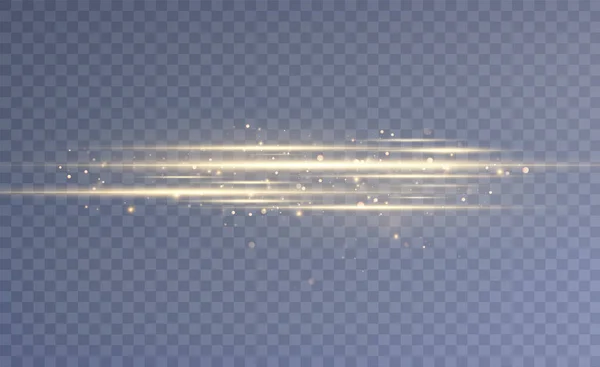 Χρυσό Πακέτο Οριζόντιων Εκλάμψεων Φακών Ακτίνες Λέιζερ Οριζόντιες Ακτίνες Φωτός — Φωτογραφία Αρχείου