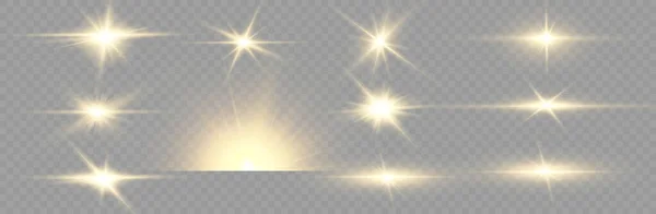 金色的光的粒子 金色的光在透明的背景上孤立的恒星 — 图库照片