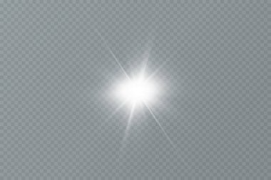 Beyaz parlayan ışık şeffaf bir arkaplanda patlar. Ray 'le. Şeffaf, parlak güneş. Özel lens ışık efekti.