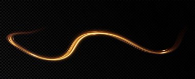 Altın kıvrımlı girdap. Işık hızı hareketi etkisi. Hafif patika. Parlak dalgalı bir yol. Vektör.