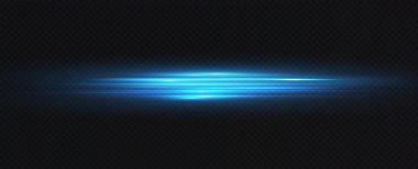 Mavi yatay mercek fişeği paketi. Lazer ışınları, yatay ışık ışınları. Şeffaf vektör ışık efekti ayarlandı, patlama, parlaklık, kıvılcım,