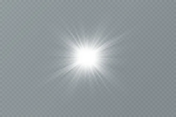 White glowing light explodes on a transparent background. with ray. Transparent shining sun, bright flash. Special lens flare light effect.