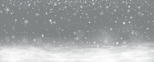 Realistic falling snow.Christmas background.Isolated on transparent background.