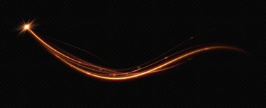 Altın kıvrımlı girdap. Işık hızında hareket etmenin etkisi. Kolay yol. Parlak dalgalı bir yol. Vektör. Neon ışığı..