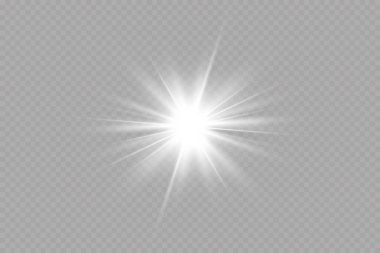 Beyaz parlayan ışık şeffaf bir arkaplanda patlar. Ray 'le. Şeffaf, parlak güneş. Özel lens ışık efekti.