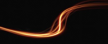 Altın kıvrımlı girdap. Işık hızında hareket etmenin etkisi. Kolay yol. Parlak dalgalı bir yol. Vektör. Neon ışığı..