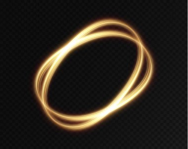 Ateş efektli altın çember. Işık efekti. Vektör..