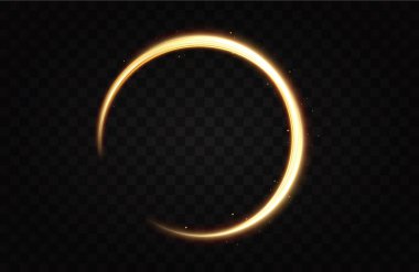 Altın kıvrımlı girdap. Işık hızında hareket etmenin etkisi. Kolay yol. Parlak dalgalı bir yol. Vektör. Neon ışığı..