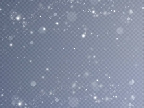 Parlayan yıldızlar. Şeffaf bir arkaplanda beyaz parlak parçacıklar. Parlayan yıldız tozu. Çocuk oyuncakları, hediyeler, kartlar, afişler paketlemek için..