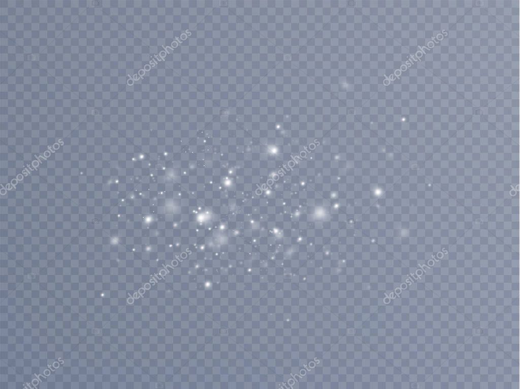Shining stars.White shiny particles on a transparent background.Sparkling star dust.For packaging of children's toys, gifts, cards, banners.Vector.