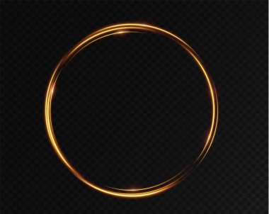 Ateş efektli altın çember. Işık efekti. Vektör.