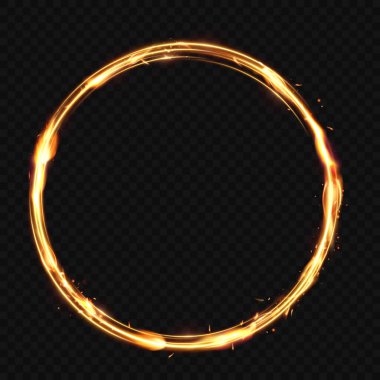 Ateş efektli altın çember. Işık efekti. Vektör.