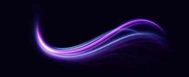 Neon hız çizgileri. Dinamik ışık hareketi izleri. Işık dalgası, iz çizgisi.