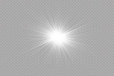 Beyaz parlayan ışık şeffaf bir arkaplanda patlar. Ray 'le. Şeffaf, parlak güneş. Özel lens ışık efekti.