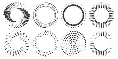 Yarım tonluk yuvarlak noktalı çerçeveler. Çerçeve, logo, web sayfaları, baskılar, posterler, şablon için tasarım ögesi.