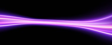 Neon renkli parlayan girdap. Hızlı gitmenin etkisi. Kolay yol. Parlak dalgalı bir yol. Vektör. Veri iletimi