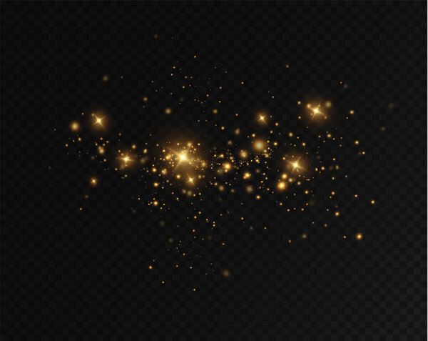 Golden sequins glow with many lights. Glittering dust. Luxurious background of golden particles.