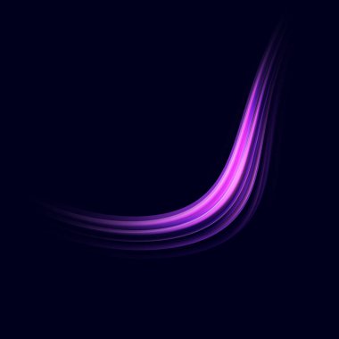 . Yüksek hız etkisi hareket bulanıklığı gece lambaları mavi ve kırmızı. Sihirli parlak neon ışık çizgileri. Mor parlak dalga girdabı, itici kablo hatları. 