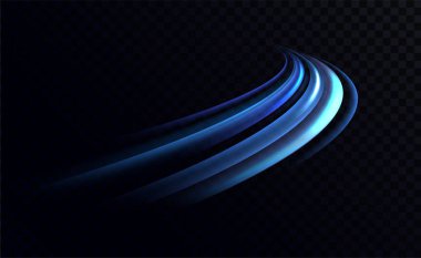 Neon çizgileri mavi hızda. Işık hareketinin dinamik izleri. İzin ışık dalgası, iz çizgisi. Gelecekçi neon ışık çizgileri. Işık hareketi etkisi. Sinirsel ağ