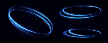 Neon Tutulması Parlayan Mavi Halkalar. Gökyüzü Mavisi. Neon Çemberi Parıltısı. Mavi Yörünge. Neon Işık Halkaları..