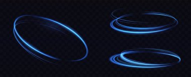 Neon Tutulması Parlayan Mavi Halkalar. Gökyüzü Mavisi. Neon Çemberi Parıltısı. Mavi Yörünge. Neon Işık Halkaları..