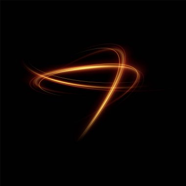 Altın kıvrımlı girdap. Işık hızında hareket etmenin etkisi. Kolay yol. Parlak dalgalı bir yol. Vektör. Neon ışığı..