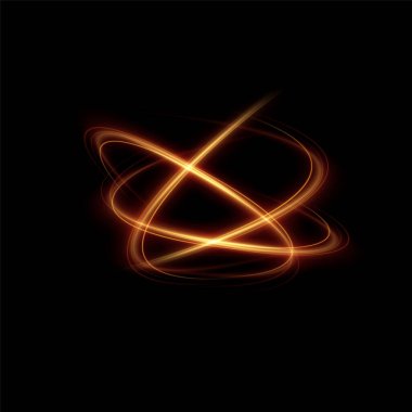 Altın kıvrımlı girdap. Işık hızında hareket etmenin etkisi. Kolay yol. Parlak dalgalı bir yol. Vektör. Neon ışığı..