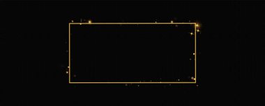  Işık efektli altın çerçeve. Parlak dikdörtgen pankart. Siyah şeffaf arka planda izole edilmiş. Vektör illüstrasyonuName