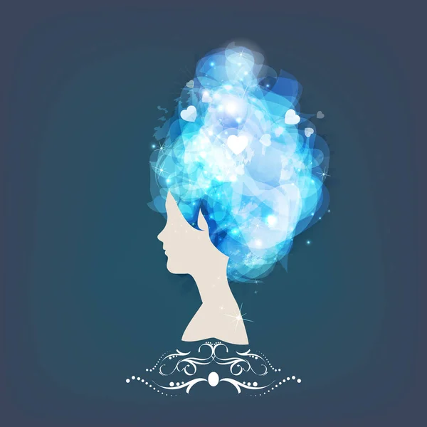 Векторная Иллюстрация Молодой Красивой Девушки Голубыми Абстрактными Волосами Яркий Макияж — стоковый вектор
