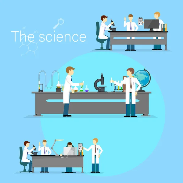 Vector Illustrations Scientists Laboratories Conducting Research — Stock Vector