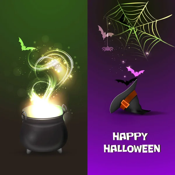 stock vector Vector illustration of Halloween concept. Magic holiday. The potion is brewed, bats, cobwebs, spiders.