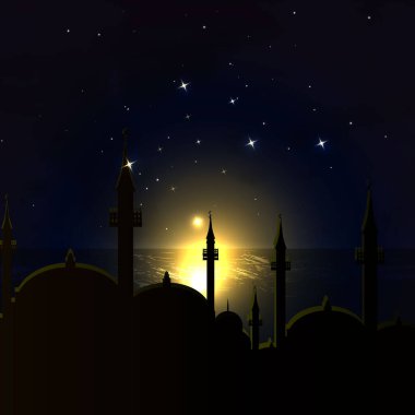 Arap dininin vektör illüstrasyon konsepti, Kuran surah. Ramazan tatili. Kartpostalları kapamak için. Rahmân ve Rahîm olan Allah 'ın adıyla. 