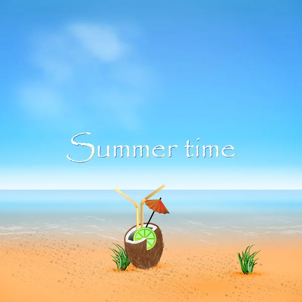 ビーチでの夏休み 太陽と良い気分 静かできれいな海辺 ベクターイラスト — ストックベクタ