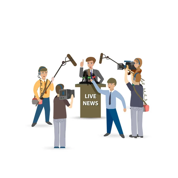 Illustration Concept Live News Reports Interviews People Interviewed — Vetor de Stock