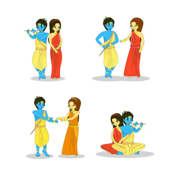 Ilustración Vectorial Del Señor Krishna Tocando Flauta Cerca Radha Energía — Archivo Imágenes Vectoriales