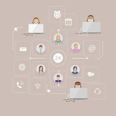 Vektör çizim çağrı merkezi desteği düz simgeler