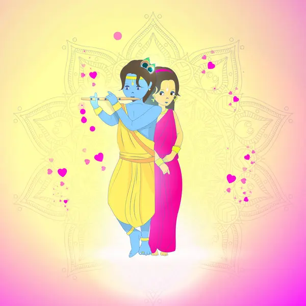 Ilustración Vectorial Del Señor Krishna Tocando Flauta Cerca Radha Energía Gráficos Vectoriales