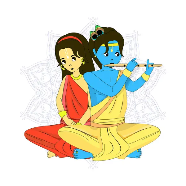 Vektor Illustration Lord Krishna Spelar Flöjt Nära Radha Inre Feminin Stockillustration