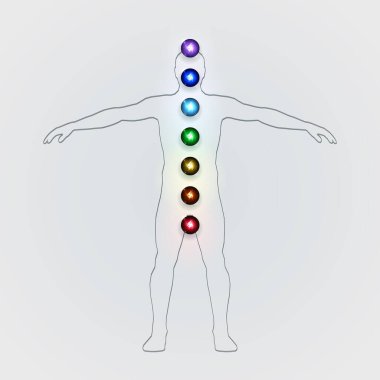 Vektör illüstrasyon soyut arka plan konsepti aura ve çakra, insan vücudu..