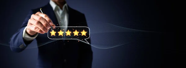 Satisfacción Del Cliente Idea Emoción Positiva Cinco Estrellas Masaje Con — Foto de Stock