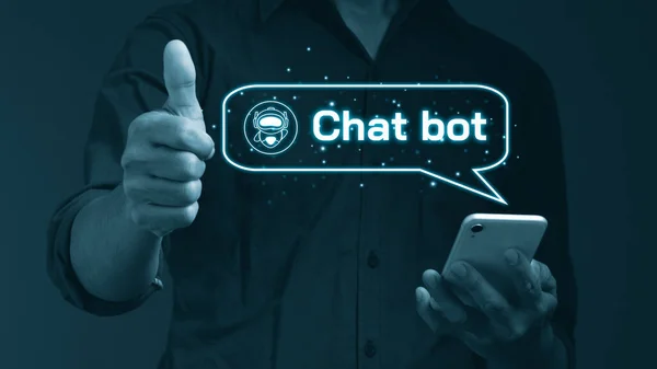 Handcontact Gebruik Een Digitale Chatbot Toegang Krijgen Tot Gegevens Informatie Rechtenvrije Stockafbeeldingen