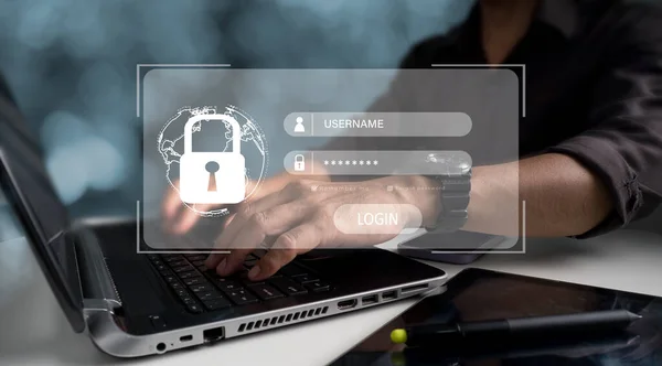 Cybersäkerhet Som Begrepp Informationssäkerhet Och Kryptering Säker Tillgång Till Användares — Stockfoto