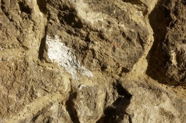 Taşlı taş duvar ve kahverengi tonda beyaz bir nokta.