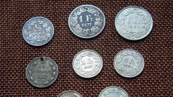 stock image Antique Silver Coins From Switzerland, Germany and the Russian Empire