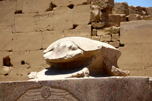 stock image The statue of a scarab beetle sits prominently at the Karnak temple complex, symbolizing rebirth and transformation in ancient Egyptian culture.