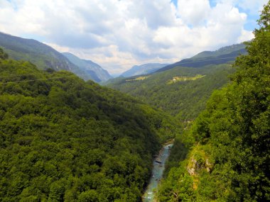 Tara Nehri Kanyonu 'nun nefes kesici manzarası, Karadağ' ın derin vadilerinden akan canlı yeşil tepeleri ve berrak suları gözler önüne seriyor, doğa severler ve gezginler için mükemmel..