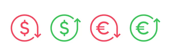 Snížení Financí Zvýšení Vektorové Ikony Nastaveny Výběr Symbolů Peněz Pro — Stockový vektor