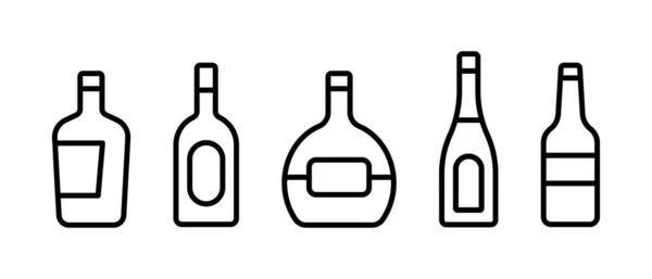 Botellas Alcohol Vector Icono Conjunto Vino Whisky Champán Cerveza Signo — Archivo Imágenes Vectoriales